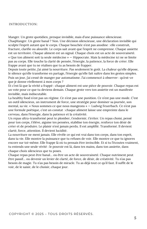 Aperçu intérieur ebook nutrition - Recettes healthy et guide des nutriments
